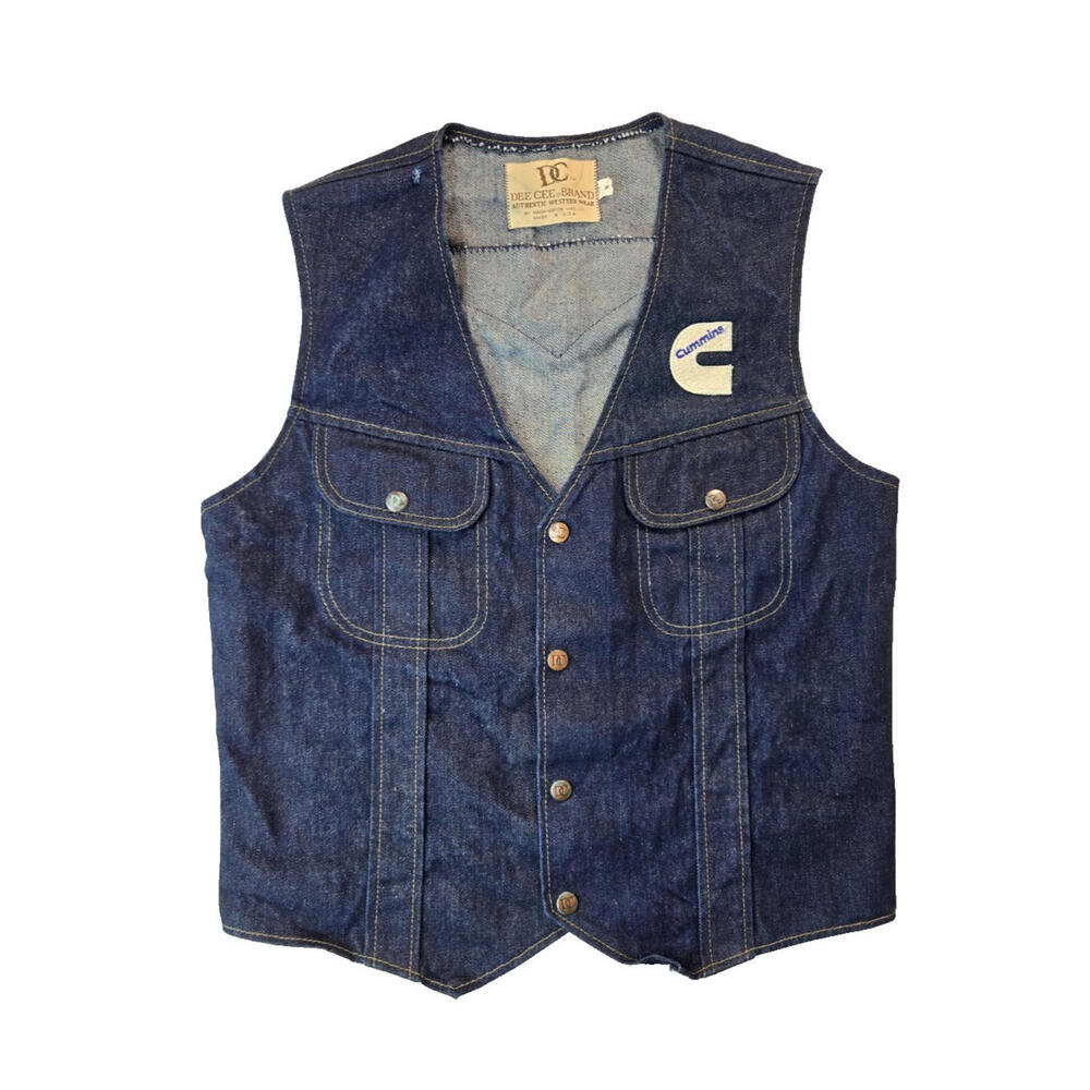 Dee Cee Western Vintage Dark Blue Denim Vest Cummins Patch Mens Medium M